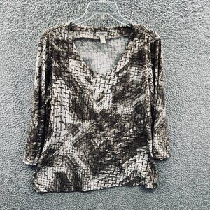 Easywear Chicos Womens Top 2 Large‎ Brown Tan Long Sleeve Pullover Shirt Stretch
